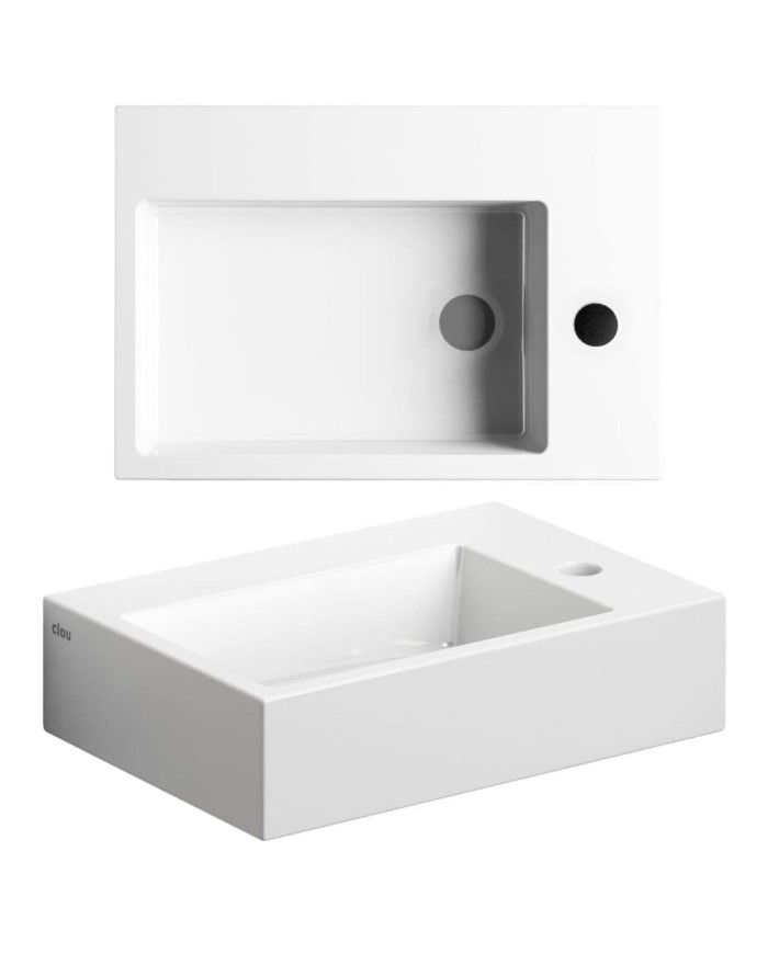 lave mains blanc brillant 42.5cm 1 trou Flush 2 Clou