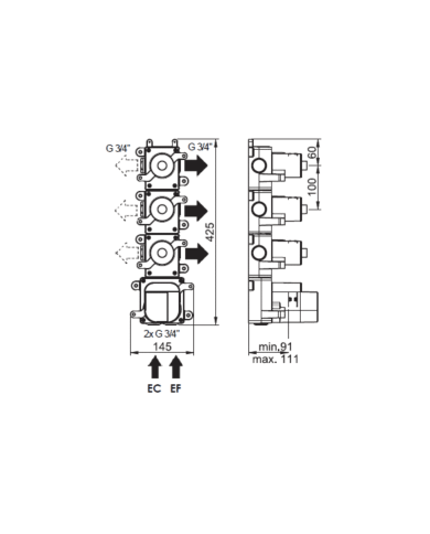 Box + habillage 3 voies thermostatique Minoé Horus