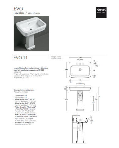 Lavabo 70 Evolution - Simas