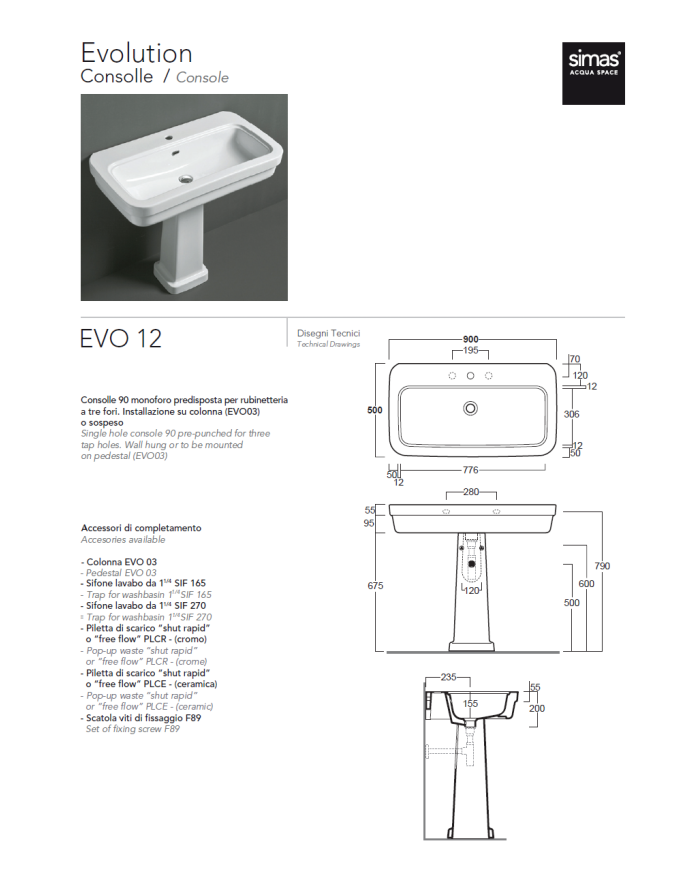 Lavabo 90 Evolution - Simas