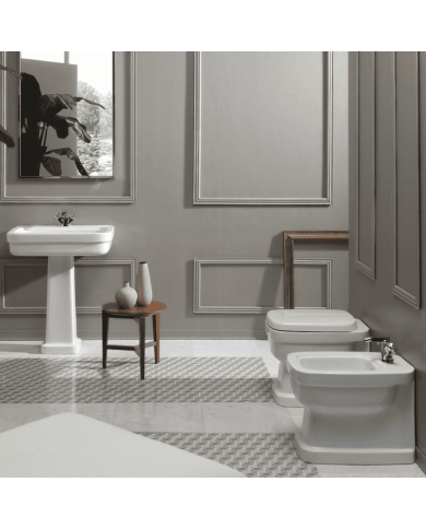 Bidet caréné blanc céramique design vintage Simas dans salle de bain rétro
