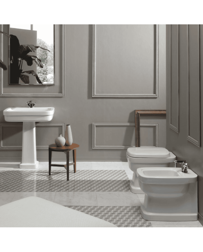 Bidet caréné blanc céramique design vintage Simas dans salle de bain rétro