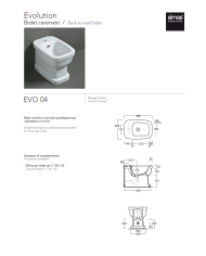 Bidet caréné blanc Simas en céramique, design rétro, vue de côté et dimensions.