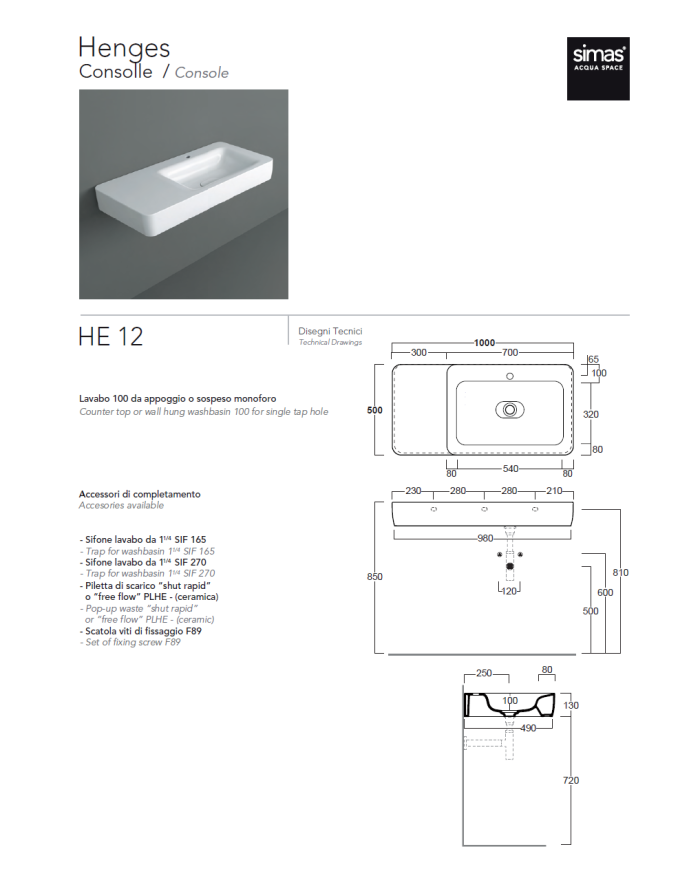 Lavabo 100 Henges - Simas