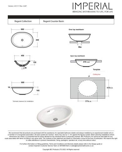 Lavabo à poser Regent Imperial