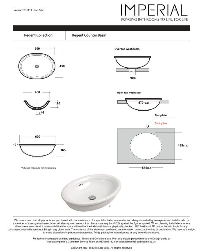 Lavabo à poser Regent Imperial