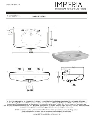 Lavabo 100 - Regent Imperial