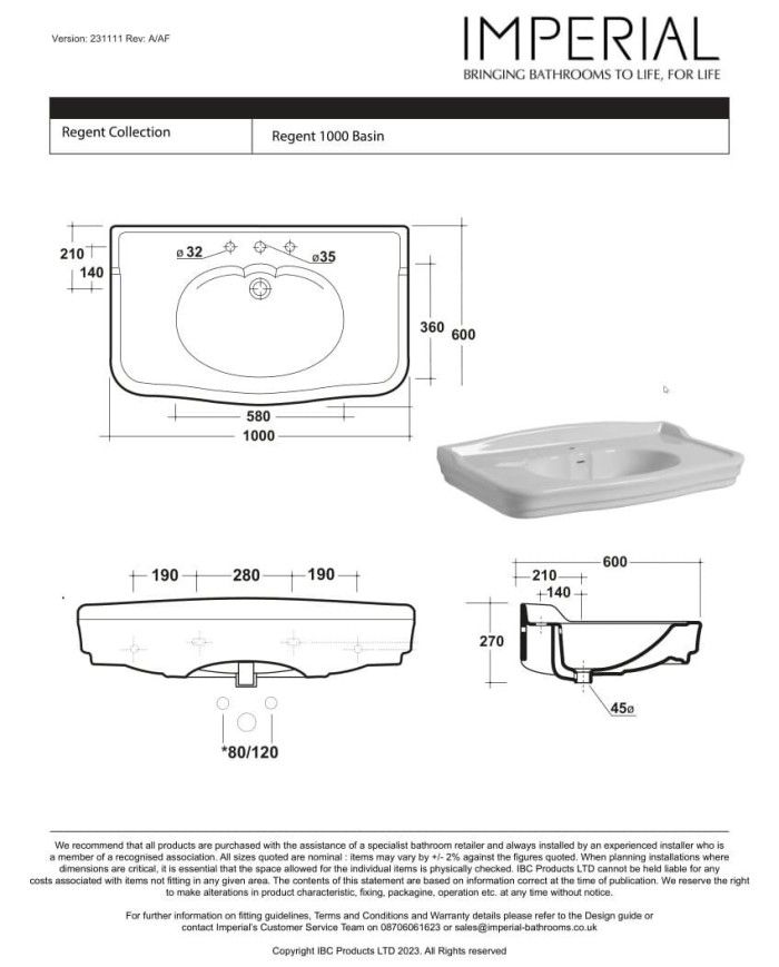 Lavabo 100 - Regent Imperial