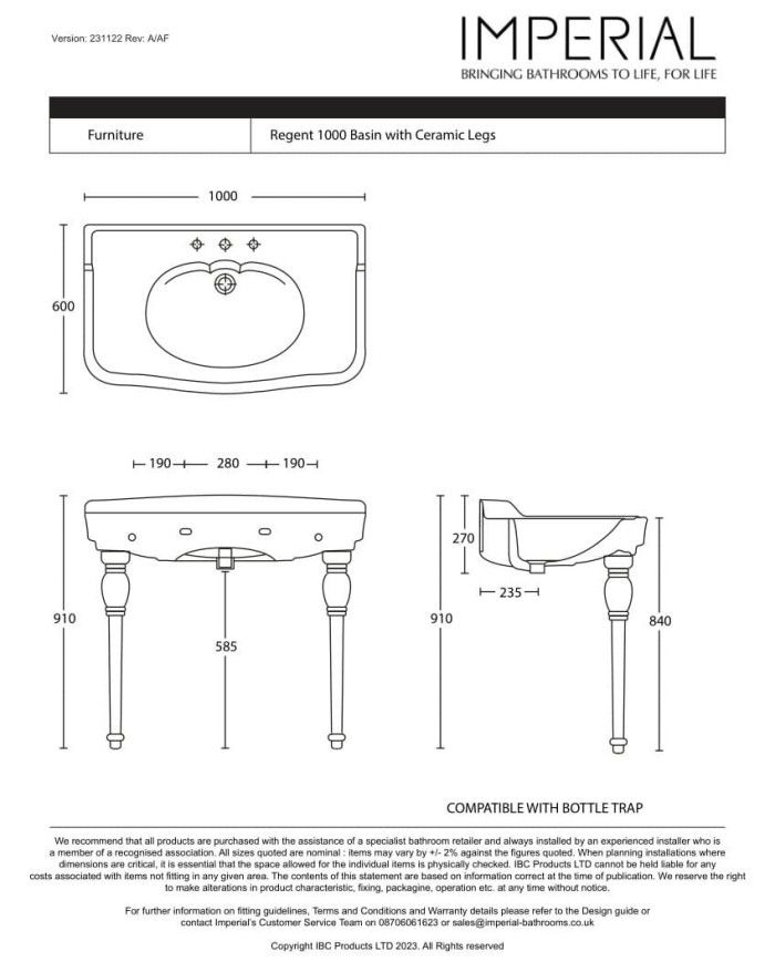 Lavabo 100 - Regent Imperial