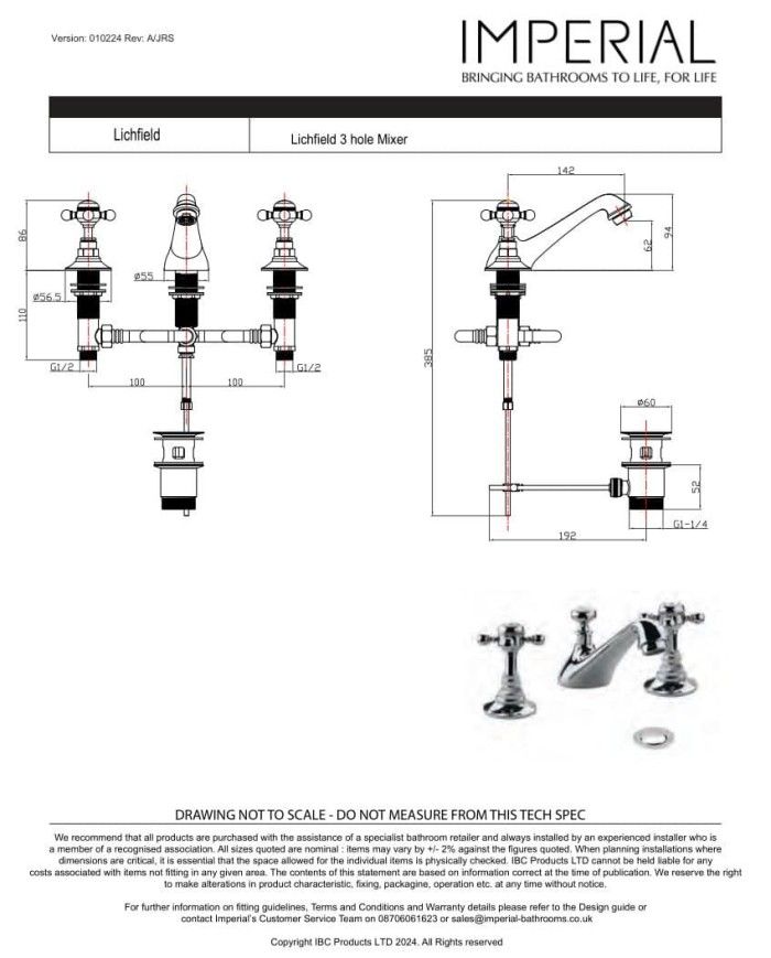 Mélangeur lavabo croisillons - Lichfield Imperial
