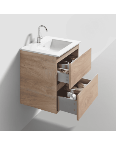 Meuble 60cm 2 tiroirs + miroir LED - InBe - Clou