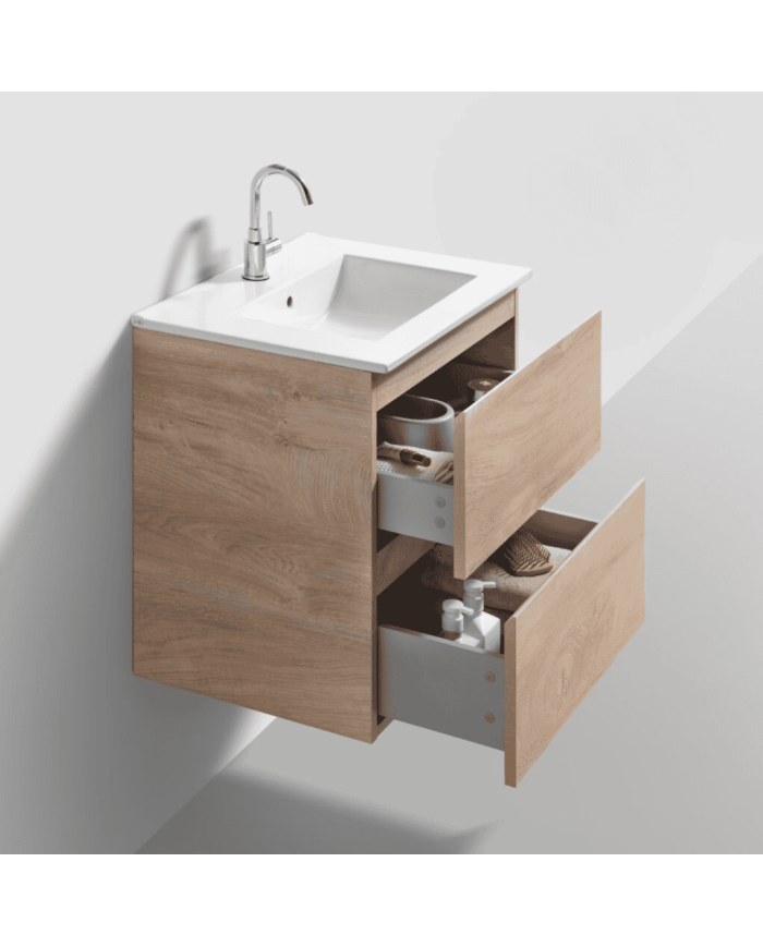 Meuble 60cm 2 tiroirs + miroir LED - InBe - Clou