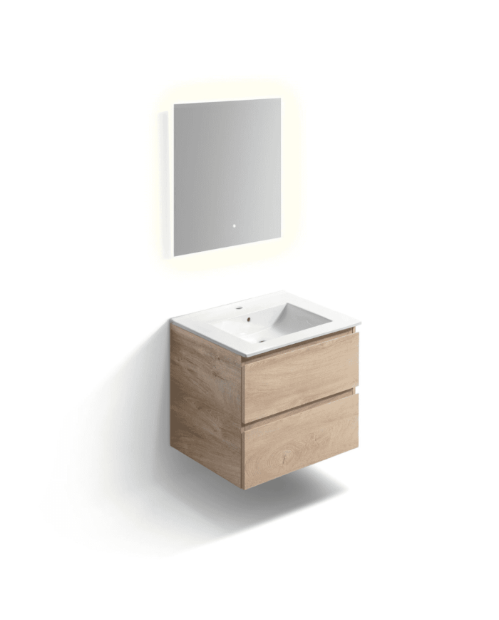 Meuble 60cm 2 tiroirs + miroir LED - InBe - Clou
