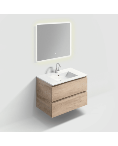 Meuble 80cm 2 tiroirs + miroir LED - InBe - Clou