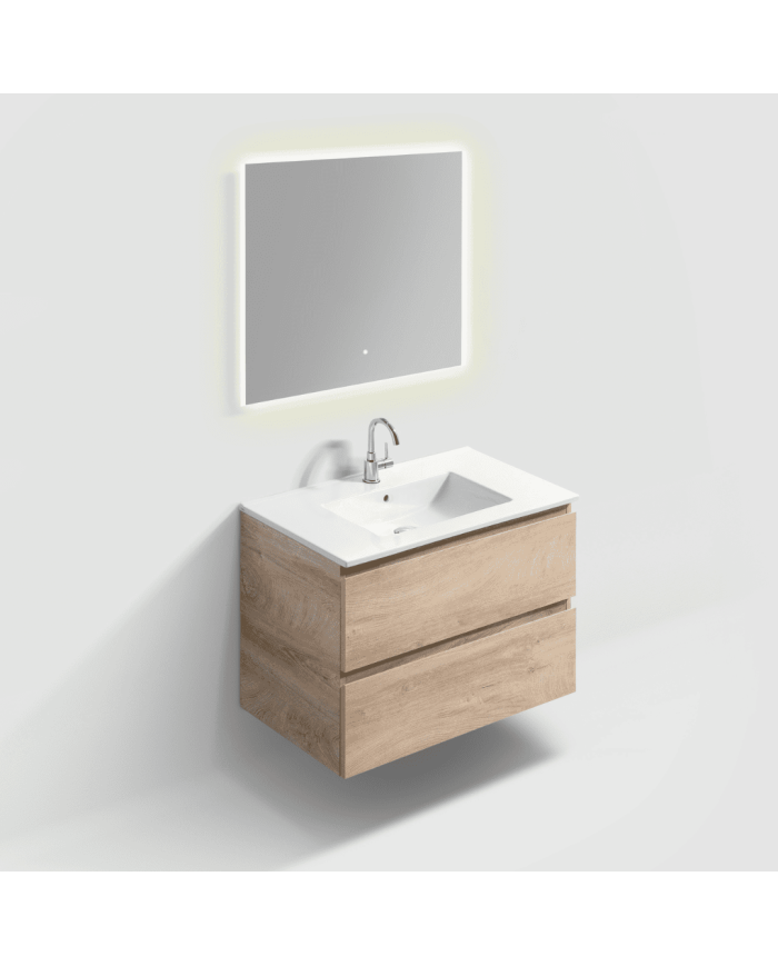 Meuble 80cm 2 tiroirs + miroir LED - InBe - Clou