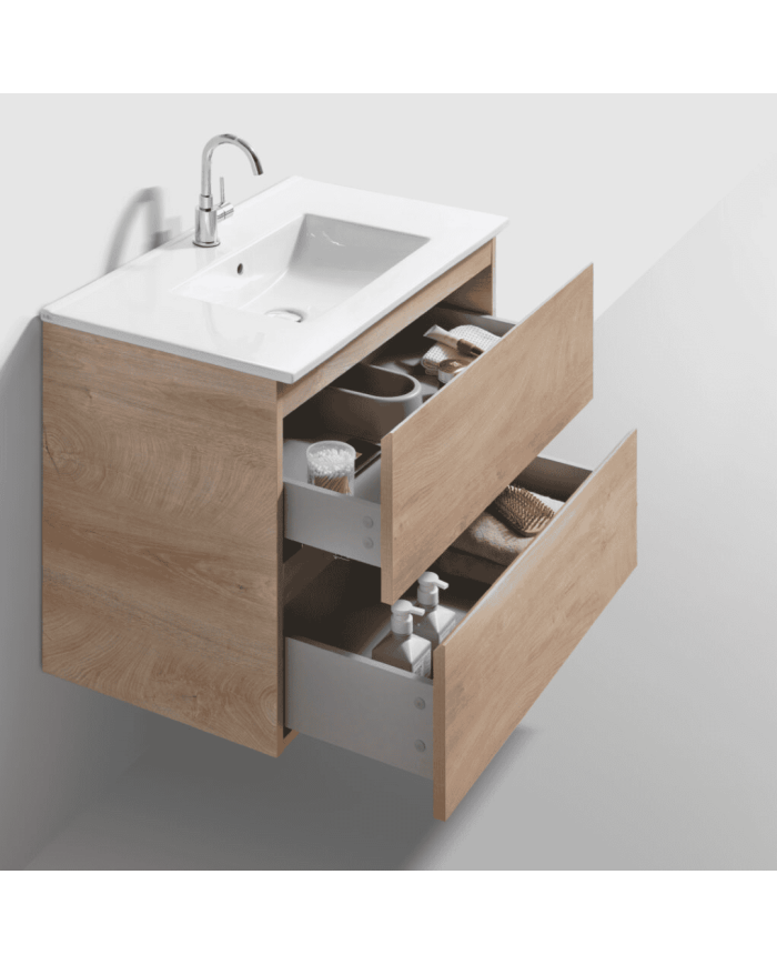 Meuble 80cm 2 tiroirs + miroir LED - InBe - Clou