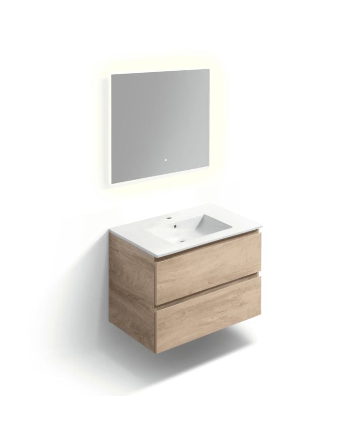 Meuble 80cm 2 tiroirs + miroir LED - InBe - Clou
