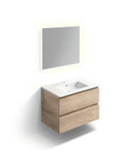Meuble 80cm 2 tiroirs + miroir LED - InBe - Clou