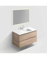 Meuble 100cm 2 tiroirs + miroir LED - InBe - Clou