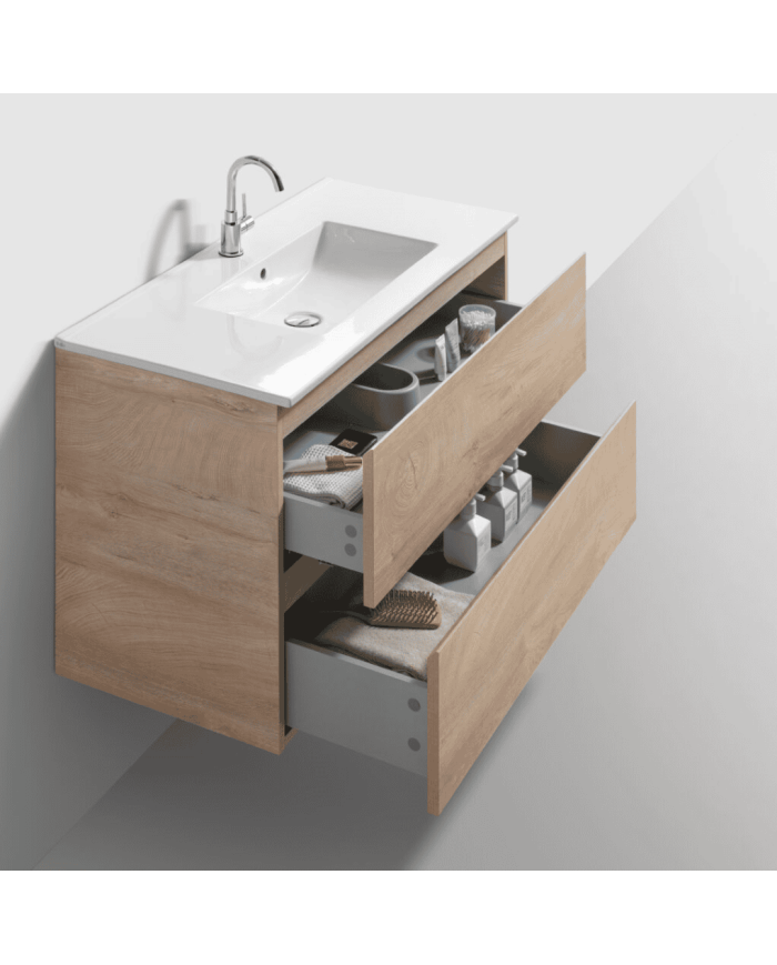 Meuble 100cm 2 tiroirs + miroir LED - InBe - Clou