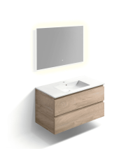 Meuble 100cm 2 tiroirs + miroir LED - InBe - Clou