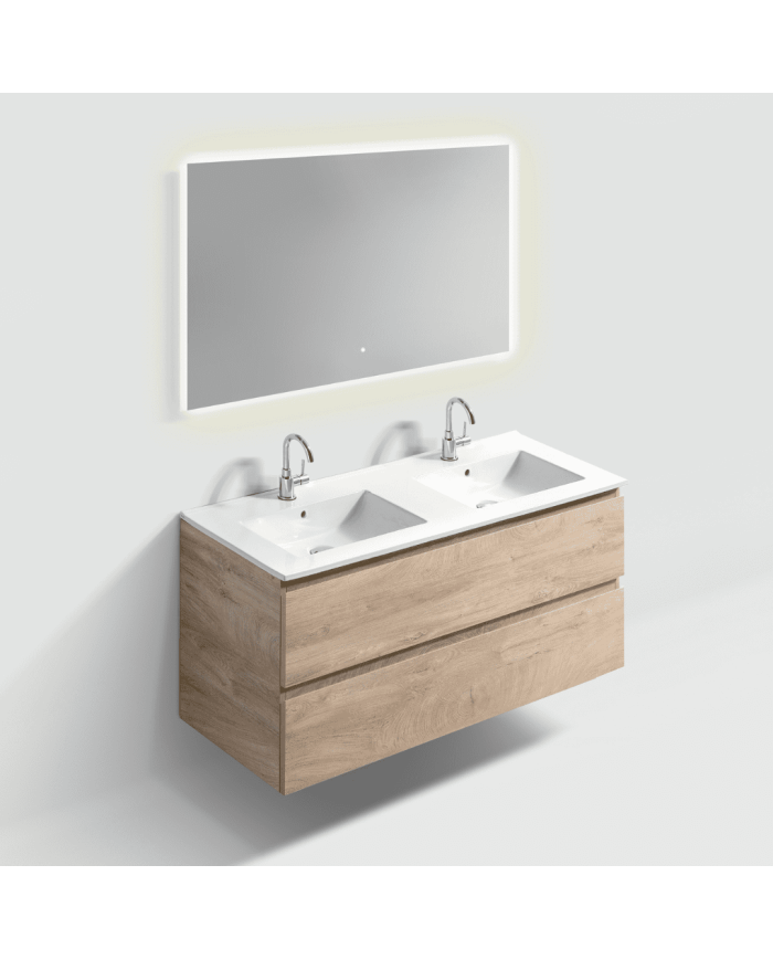 Meuble lavabo double + 2 tiroirs + miroir LED - InBe - Clou