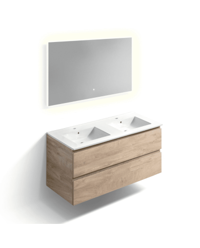 Meuble lavabo double + 2 tiroirs + miroir LED - InBe - Clou