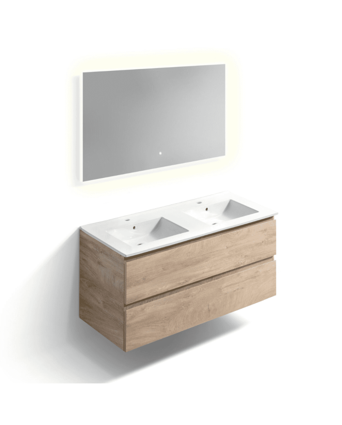 Meuble lavabo double + 2 tiroirs + miroir LED - InBe - Clou