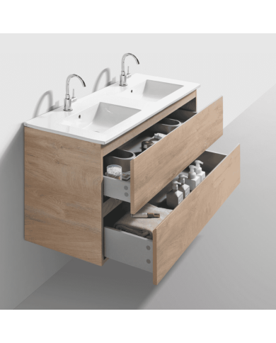 Meuble lavabo double + 2 tiroirs + miroir LED - InBe - Clou