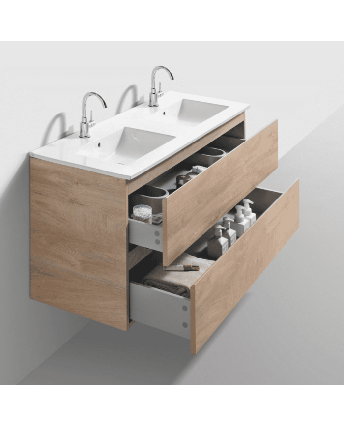 Meuble lavabo double + 2 tiroirs + miroir LED - InBe - Clou