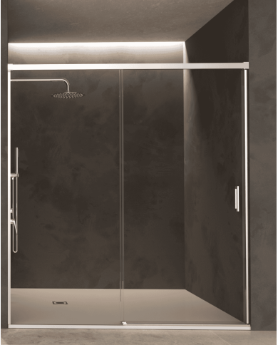 Paroi de douche chromée Stylo SBX avec poignée ronde et pommeau de douche intégré