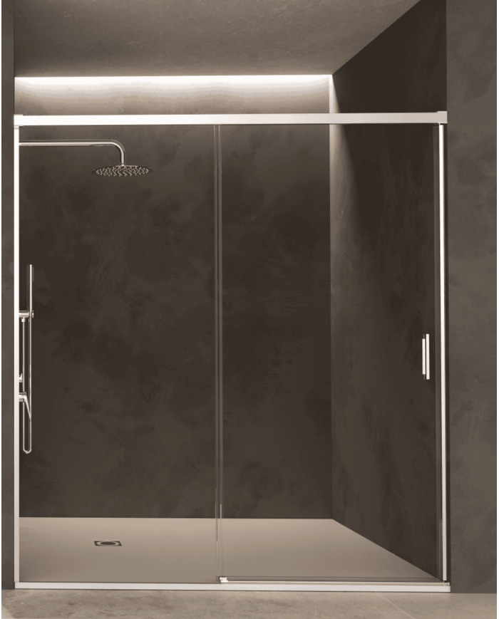 Paroi de douche chromée Stylo SBX avec poignée ronde et pommeau de douche intégré