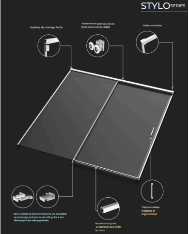 Paroi de douche chromée Stylo SBX, design moderne, finitions aluminium, système de montage facile.