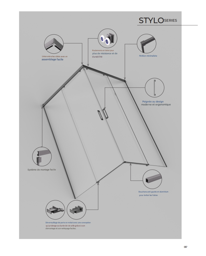 Paroi Douche Angle Or rose brossé - SBX
