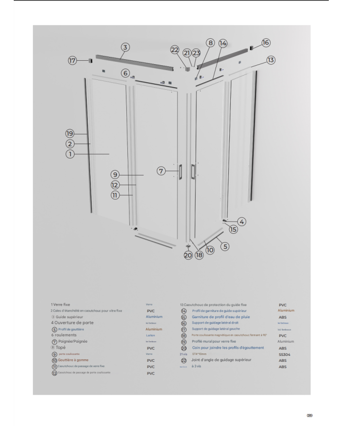 Paroi Douche Angle Noir Mat Easy - SBX