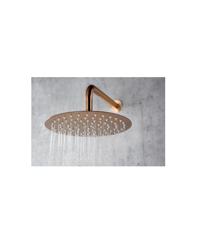 Robinetterie thermostatique encastrée or rose brossé avec pommeau de douche rond