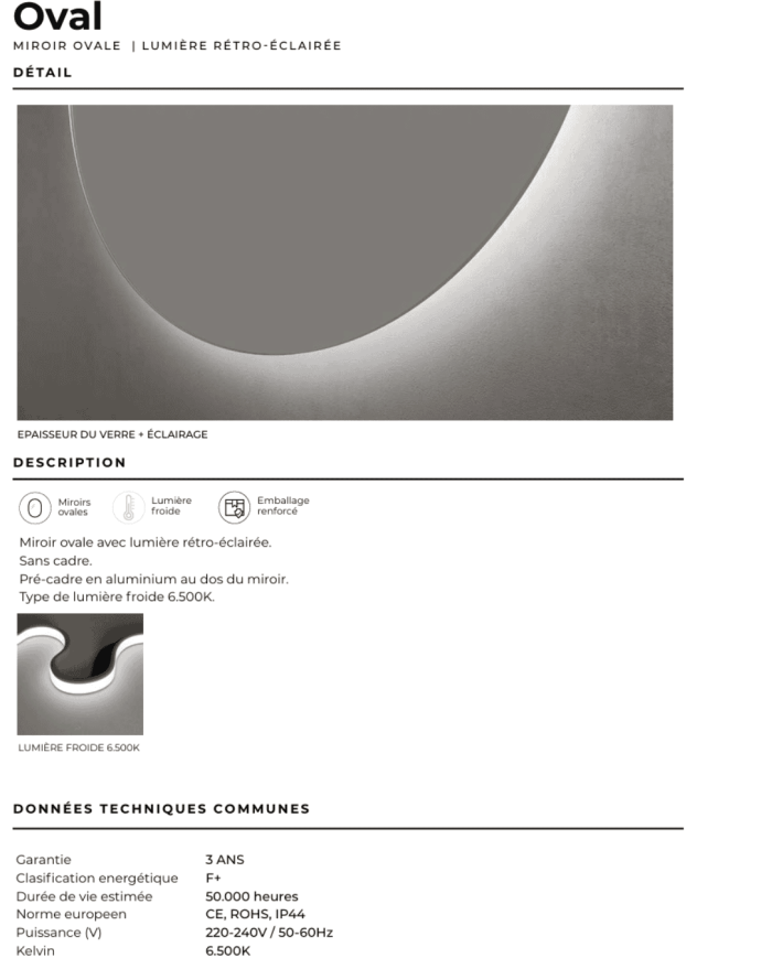 Miroir Oval - LEDIMEX