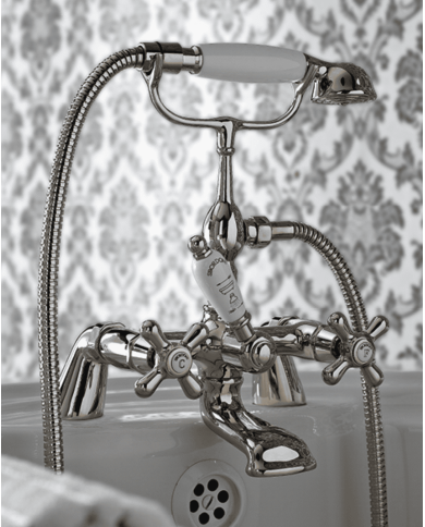 Mélangeur bain/douche vintage en chrome et porcelaine blanche Sbordoni, style rétro avec douchette.