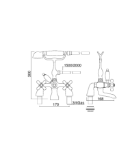 Mélangeur bain/douche poser Sbordoni, design industriel, raccords visibles, dimensions détaillées.