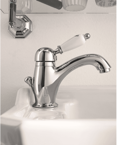 Mitigeur lavabo chromé Sbordoni avec poignée blanche vintage, design rétro