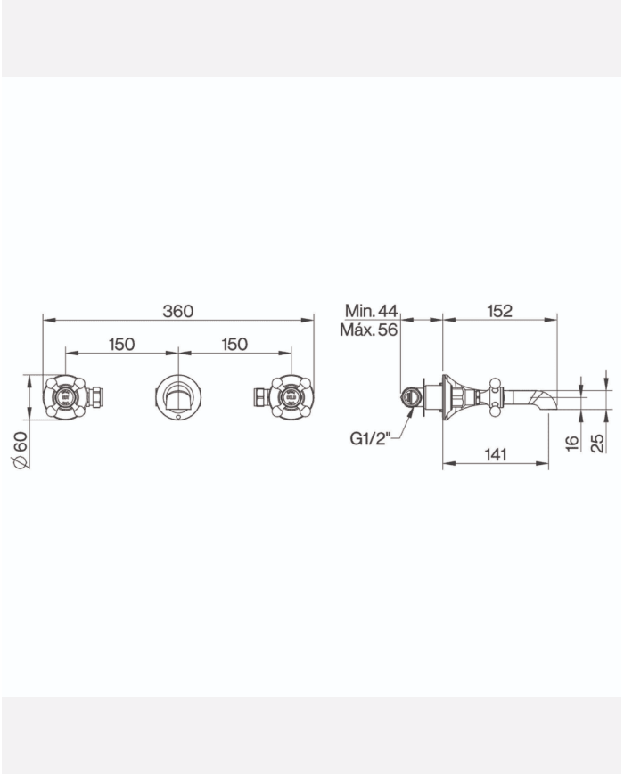 Robinet 3 trous mural Lamport - Cifial