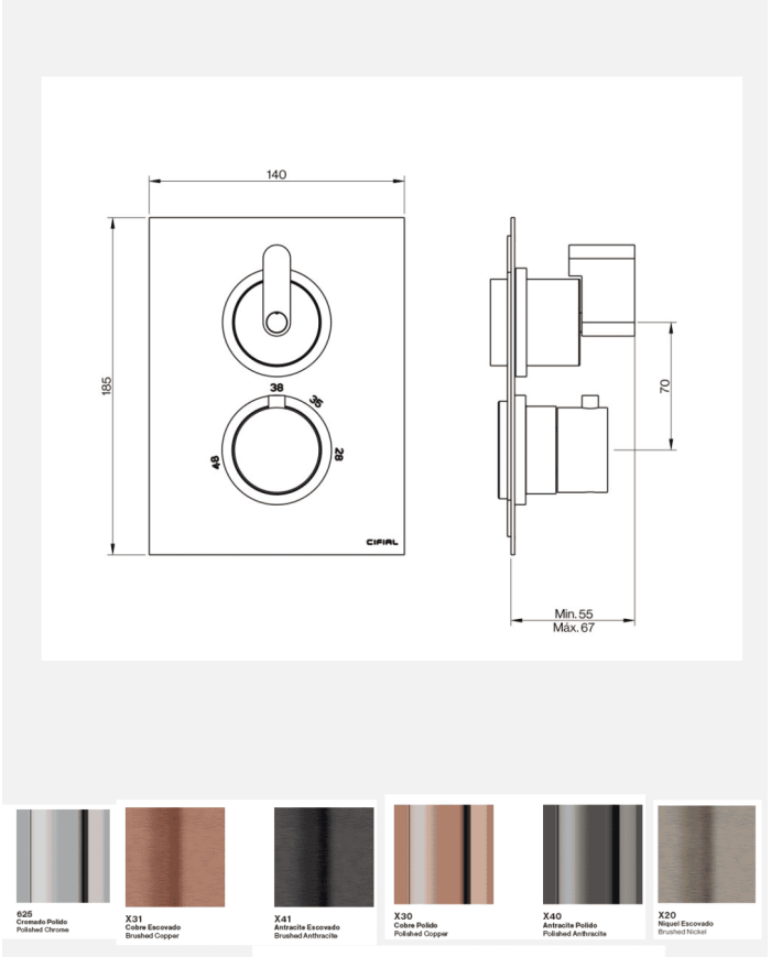 Mélangeur thermostatique douche 2 sorties M3 - Cifial