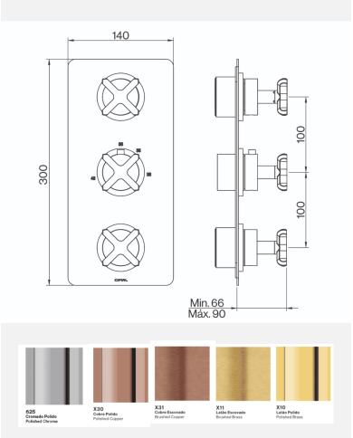 Mitigeur vertical douche thermostatique 3 sorties TX300 - Cifial