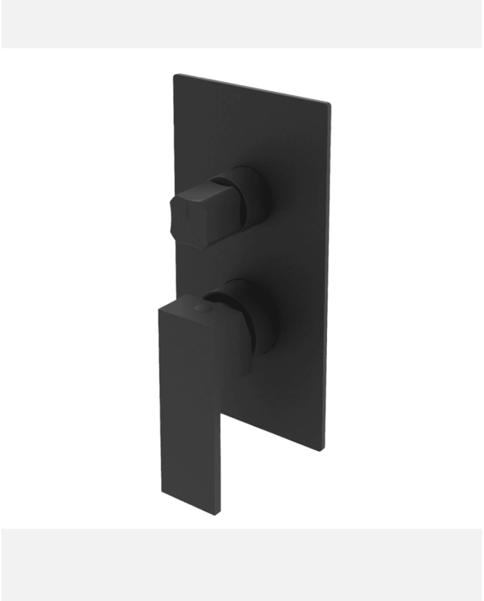 Mitigeur douche noir mat Cifial R90 avec 2 sorties carrées, design moderne et minimaliste.