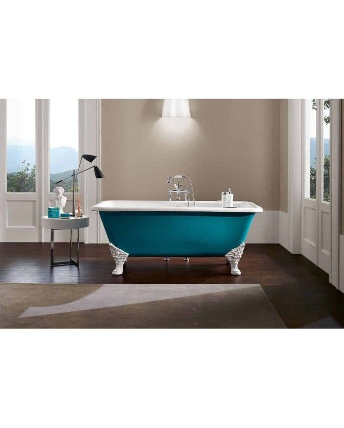 Baignoire fonte freestanding sur pieds QUADRO Bleu Provence